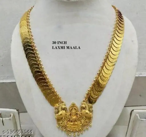Gold Plated Necklace Chain with Laxmiji Pendant For Women ( Big Size , 30 Inch )