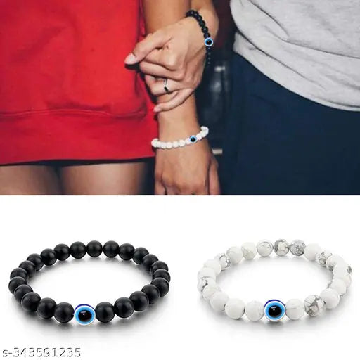 Jewellery Bracelet for Women and Men - White Howlite Healing Bracelet with Evil Eye Reiki Chakra Crystal Healing Natural Gem Stone| Multi Color Beads | Fashion Jewellery