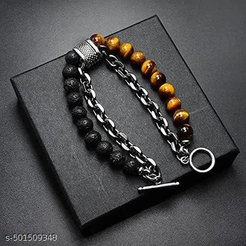 AJS Bracelet For Men Beads Mens Jewellery Stylish Charm Tiger Eye's Stone Adjustable Chain Bracelet For Men Boys Accessories For Men Valentine Gift For Boys Anniversary Gift for Husband