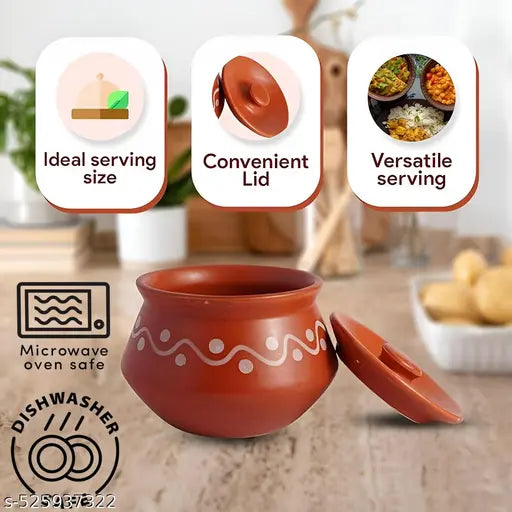 New Trendy Ceramic  Small Traditional  Handi  for Dahi , Milk product , Dal Rice  and More Snack ,Bowls ( set of 4 pcs Bowls ) 150ML