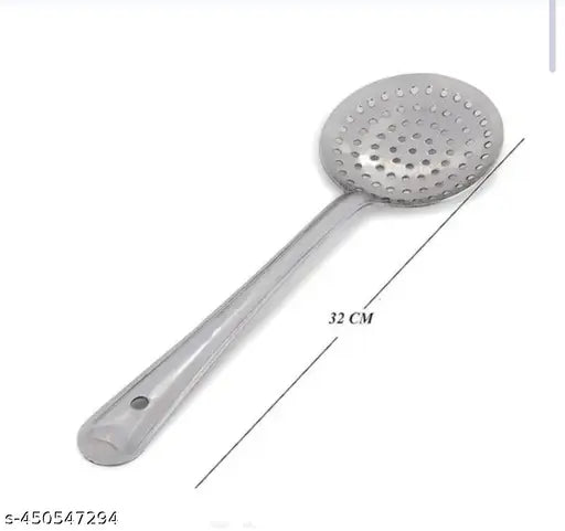 5 Pieces Stainless Steel Kitchen Tools Set for Kitchen Cooking and Serving, Pack of 5, Ladle(Karchhi), Skimmer(Jhara), Turner/Spatula (Palta), Basting and Rice Spoon, Silver