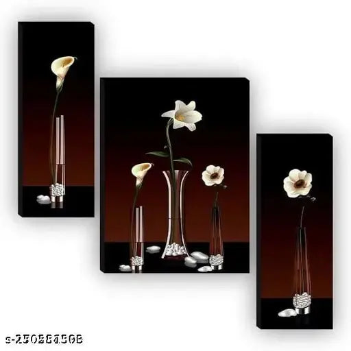 Set of 3 flower With Modern Art Wall Painting For Living Room Home Decorative Gift Item/Modern Art /Wall Painting For Living Room/Wall Scenery/ 12 Inch x 18 Inch Painting/frame painting for office house 12 X 18 INCH