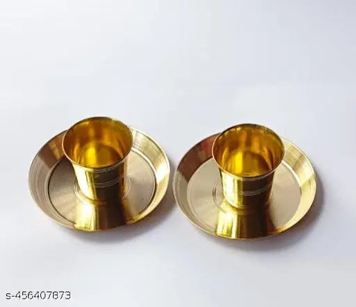 Small brass thali & glass for bhog pooja samagri