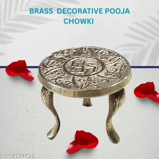 Saar Art brass pooja stool for home temple pooja rituals idols spiritual decor pack of 1