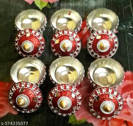 Red Kumkum Box Sindoor Dani Dabbi Bharni for Women Kumkum Pot for gifting and home Pooja Storage (Pack of 6)