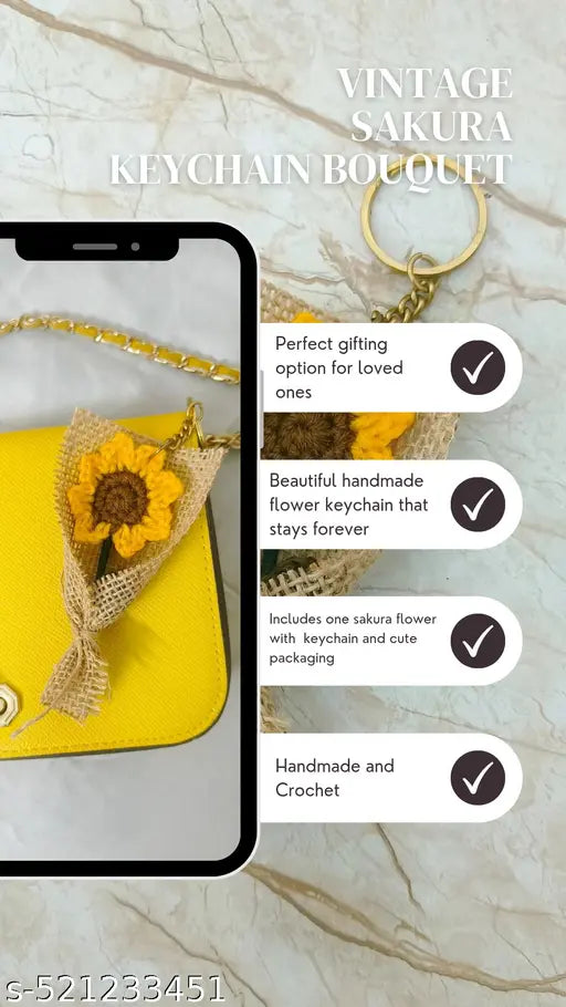 MINI Handmade crochet Mini Bouquet Keychain Sunflower - Gift and Love, Pookie, birthday Friendship Anniversary festive season,  celebration, home decor,  occasion