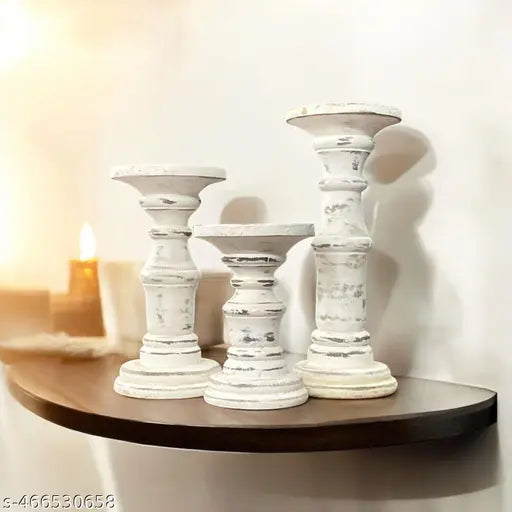 A Piece Of Wood Handmade Wooden Candle Holder Stand for Home Décor Decorative Tealight Gifts Item, Set of 3