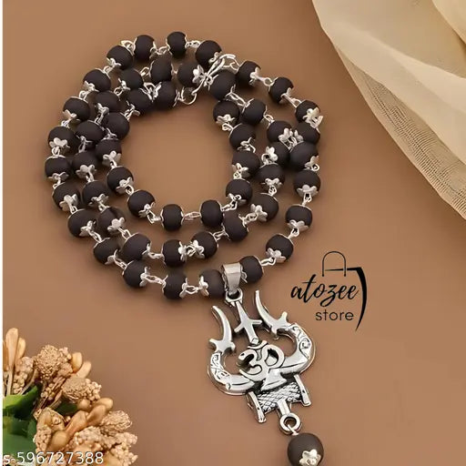 Original Karungali Trishul Mala with Om Pendant | Certified Black Beads Spiritual Chain for Men & Women | Pooja Mala for Daily Wear & Protection”