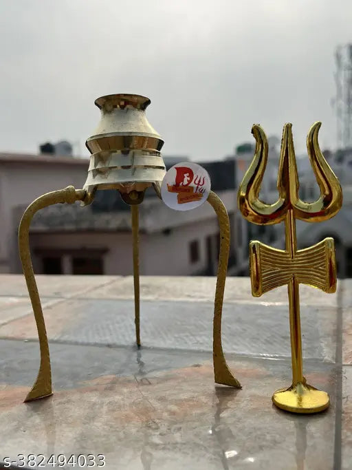 DARIDRA BHANJAN Shivling stand for Jal abhishek | Brass Trishul | Abhishek Kalash Lota and Shivling Stand set | Shiva trishul | Shiv Brass Lota for Puja Tripai Lota for Jalabhishek of Shivling | Shivlingam Stand.