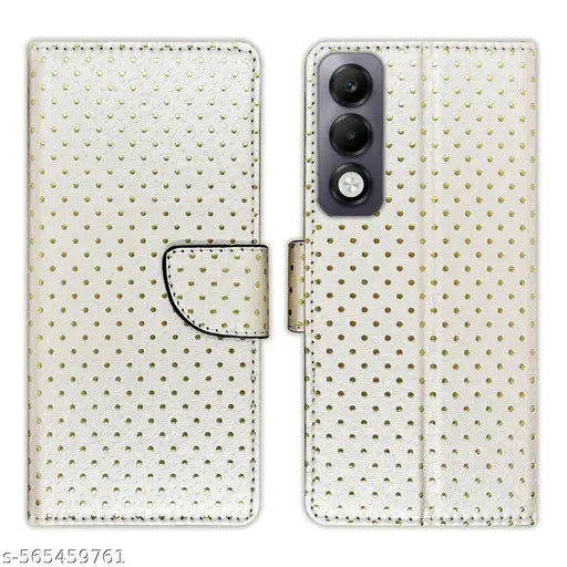 Silver Dot Flip Cover for Oppo K13X 5G| Leather Finish|Shock Proof|Magnetic Clouser Compatible with Oppo K13X 5G(white)