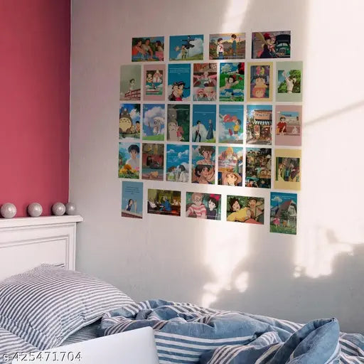 Paper Anime Wall Art Posters, Studio Ghibli, Cartoon, 10L x 15W cm, Set of 30 With Double Sided Tissue Tape
