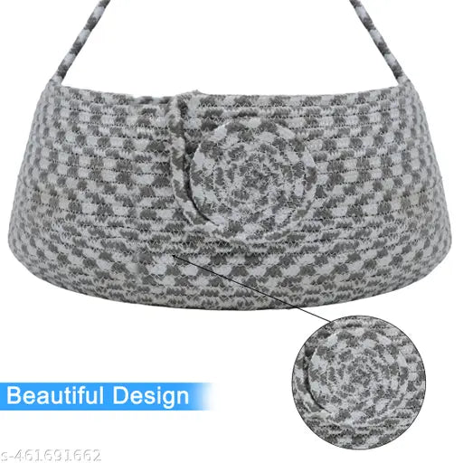 Home décor 13 L* 8 H inch Round Basket rope storage book jute fruits planter basket kids toy gift hamper baby tray bucket organizer Fruit Basket for living room kitchen washroom Pack of 1 White + Silver Color