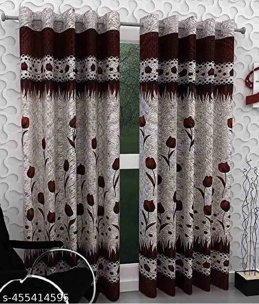 Rose Panel Curtain Brown ( Pack of 2 pc )