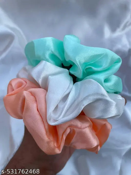 (Pack of 12) (Multicolor) Premium Silk Satin Scrunchies (Pack of 12) Rubber Rubber Band (Multicolor) Multicolor color Fabric thalamudi kattu/thalamudi bandham/Jada Bandlu/Muti pattaikal/hair baandukal/Kudalu byandgalu/Hair byandgalu Ideal for Women / Girl