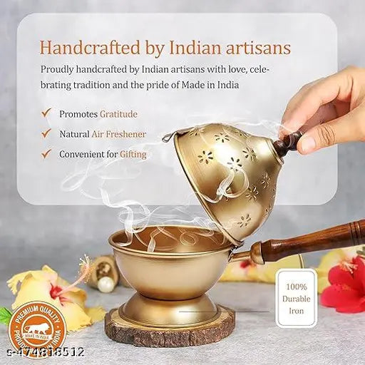 Incense Holder  Loban Dani Dhoop Dani Loban Burner With Handle Dhoop Dani Burner  Puja Incense Burner Gold Pack Of 1