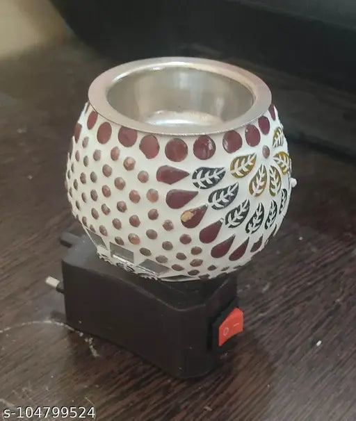 Karpoor Daani | Multipurpose Ceramic Kapoor Dani Night lamp Electric Glass Incense Burner, Aroma Burner with Night Lamp, Electric Kapur Burner, Electric Dhoop Dani for Home Office (Regular, 10x12x7.5 CM)