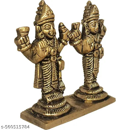Vishnu Lakshmi Idol Pair in Pure Brass | Pooja Room Religious Decor | Temple Statue for Prosperity and Harmony