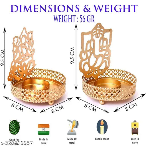 #UDHWANI Laxmi Gangrenes Ji Metal Tea Light Stand  For Diwali Decoration | God Ganesha Candle Holder Stands For Home Decor Decorative Items | Size : 4 Inch | Color : Brown