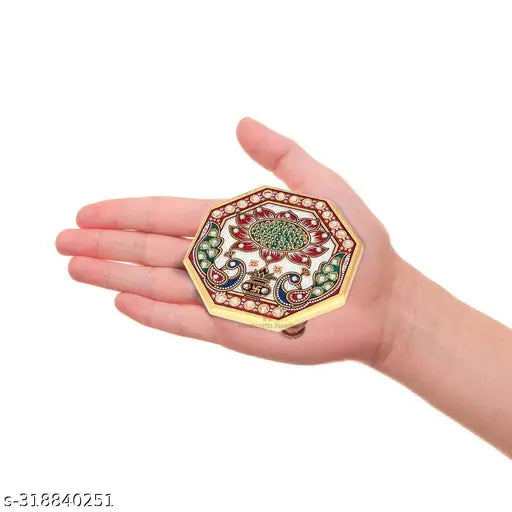 Peacock Art Design Marble Pooja Chowki for God | Handcrafted Marble Chowki for Puja Home Mandir, Idols Sitting, Pratima Murti (Pack of 3, Size: 4" x 6" Inch)