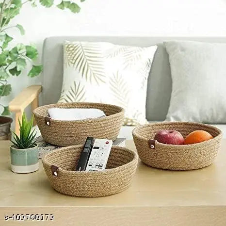 Swised Mini Rope Storage Natural Handwoven Jute Shelf Basket For Your Home & Kitchen (Small,Medium,Large), (BEIGE)