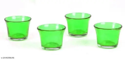 BS AMOR Glass Tealight Candle Holder Decorative Votive Tea Light Holders (6 X 6 X 5 cm, Set of 4, Green)