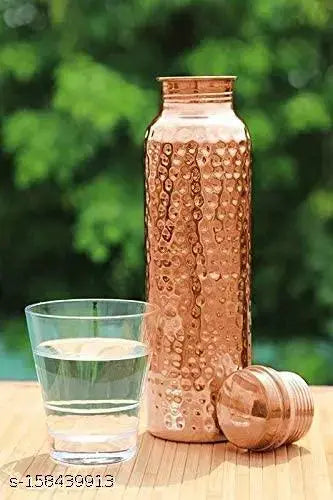 Craftzilla Pure Copper Hammered Water Bottle 1 Liter Beautiful Design Dirt Proof, Leak Proof and Joint Less, Water Bottle Pack of 1
