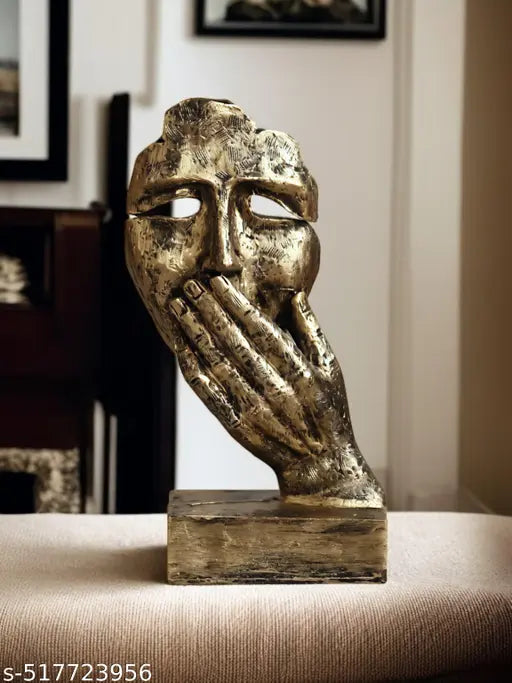 DAY CREATION Antique Look Human Face with Hands on Mouth Handcrafted Decorative Showpiece