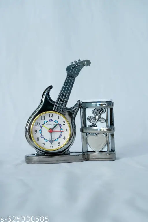 Guitar with Clock Pen Stand