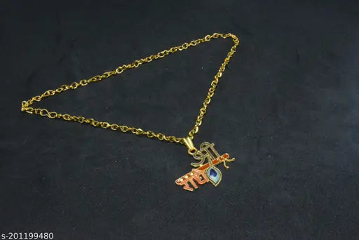 Golden Shri Radhe Krishna Ji Necklace Beads Chain Other Men Jewellery