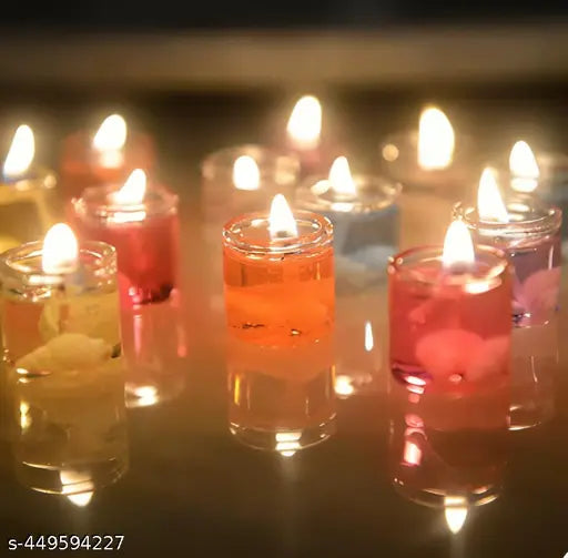 ZIPZOOP Gel wax 24 Pcs Tealight Candles for Home Decoration - Pack of 24 Gel Wax Lighting Mini Jelly Candles for Home Decoration, Spa, Surprise, Diwali Decoration, Party & Events.