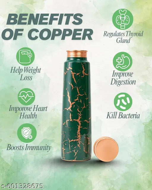 Pure Copper Water Bottle 950ml – Premium Green Marble Crack Design, Ayurvedic Health Benefits, Leak-Proof & Eco-Friendly Flask"