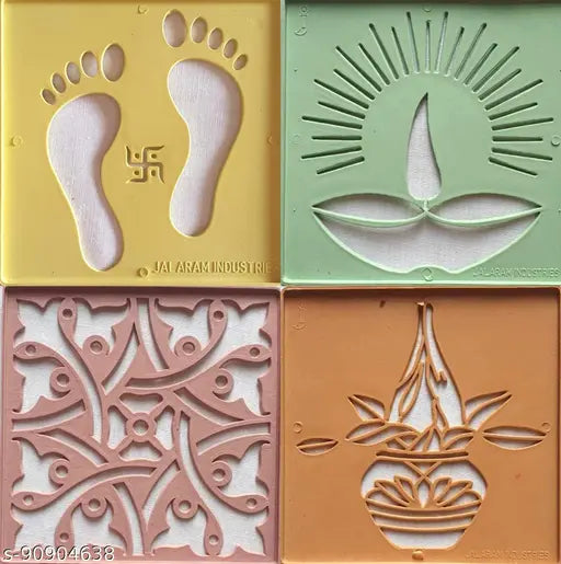 Artonezt Ready to Draw Rangoli Making Stencils, Rangoli Plastic Stencils for Floor Decoration (4x4 inches in Size- Set of 16 Rangoli Stencils) and (3x7 inches in Size- Set of 10 Rangoli Stencils)