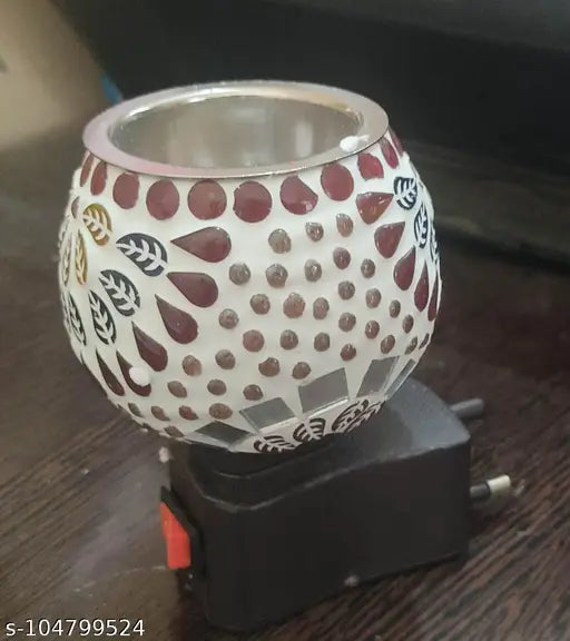 Karpoor Daani | Multipurpose Ceramic Kapoor Dani Night lamp Electric Glass Incense Burner, Aroma Burner with Night Lamp, Electric Kapur Burner, Electric Dhoop Dani for Home Office (Regular, 10x12x7.5 CM)