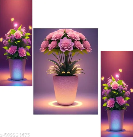 Set of 3 Flower 12 inch x 18 inch Painting (Without Frame, Pack of 3) Painting