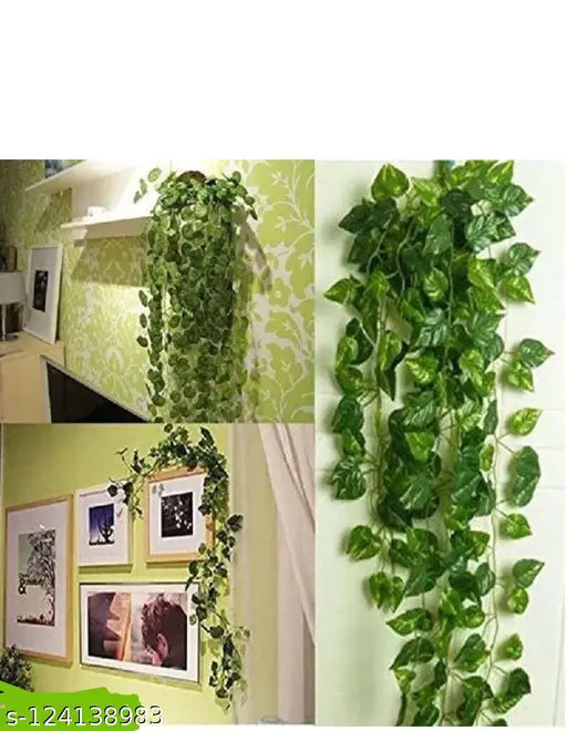 Artificial Creeper Money Plant Leaf Garland (Green, Pack Of 02 Strings,8ft/Per string 30-32 leaves per vine.