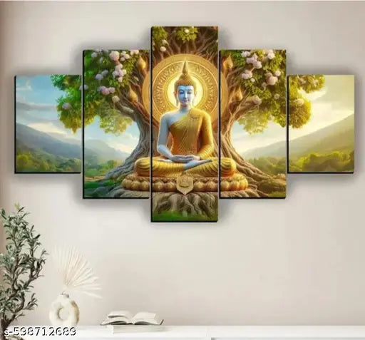 Set Of 5 Lord Buddha Wall Painting For Living Room 18X30 inch