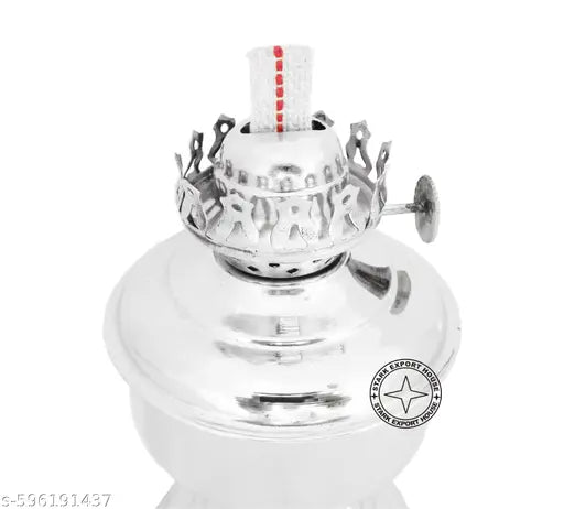 Antique Brass Designer Table Lantern Glass Oil Lamp Oil Chimney Home Decoration 9.5 x 3 Inches, Pack of 1 ( RWZC) (Nickel)