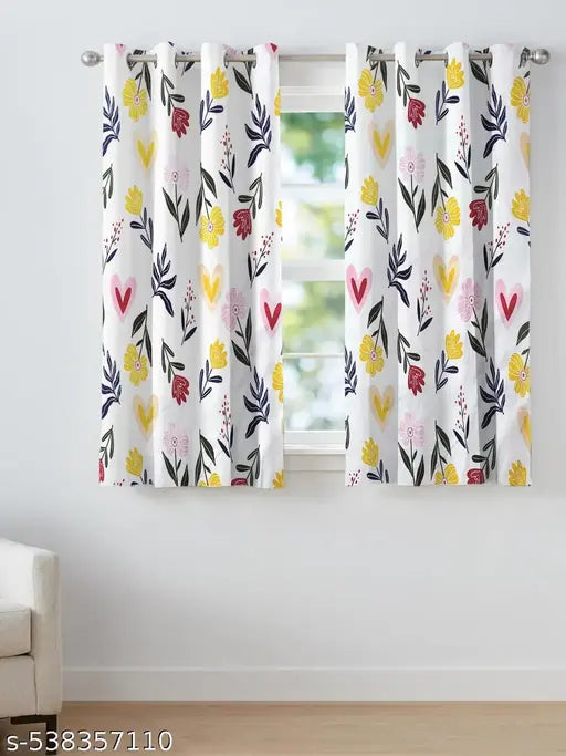 ANA Window Curtain 5 Feet Floral  Set of 2 Cotton Curtain for Windows Multicolor 2pcs
