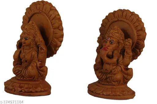 Marvelust Eco-Friendly Laxmi Ganesha Statue, Lakshmi Ganesha Idol Laxmi Ganesh Murti, Lakshmi Ganesha Showpiece, Diwali Puja / Gift_Brown