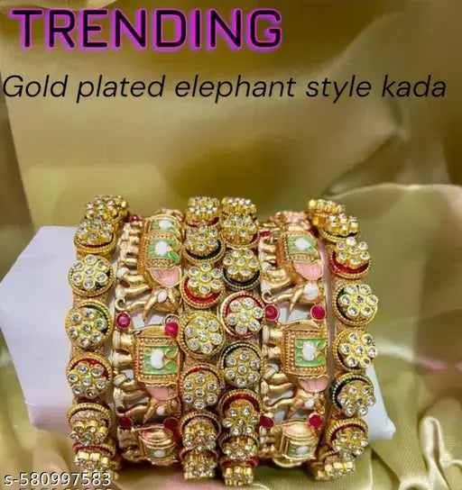 PARV BY LATEST UPDATE Gold plated elephant new style kada with  stubbed bangles for girls ...short chuda style...2.3 and 2.4 is same size