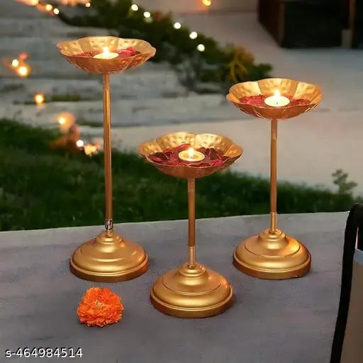 APEX CRAFTS IMPEX Decorative Urli Bowl Tealight Holder Stand | Set of 3 for Decoration Floating Diya Home Decor Showpiece Diwali and Pooja (Set of 3)