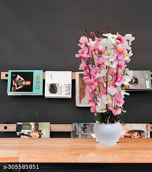 Artificial Flowers for Decoration with Pot, Home Decor, Office Decor, Cherry Blossom Combo, Light Pink White, 1Piece