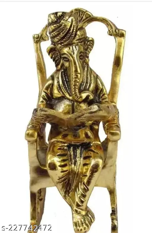 Om Shubh  Figurine of Lord Ganesha Statue Sitting on A Chair and Reading Ramayan, METAL Ganesha Ganpati Statue  Gifts Decor Corporate Gifts Decorative Showpiece
