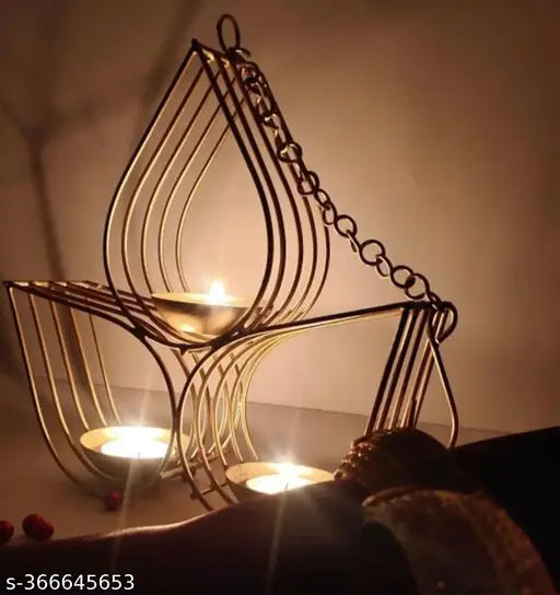 ART SPACE  >3 Diya Hanging candle holder  Shape Decorative Wall Hanging Tea Light Diya Candle Holder Metal Candle Stand for Table Centerpiece, Fireplace, Wedding, Christmas, Fall Indian Festive Indoor Tea Light Stand