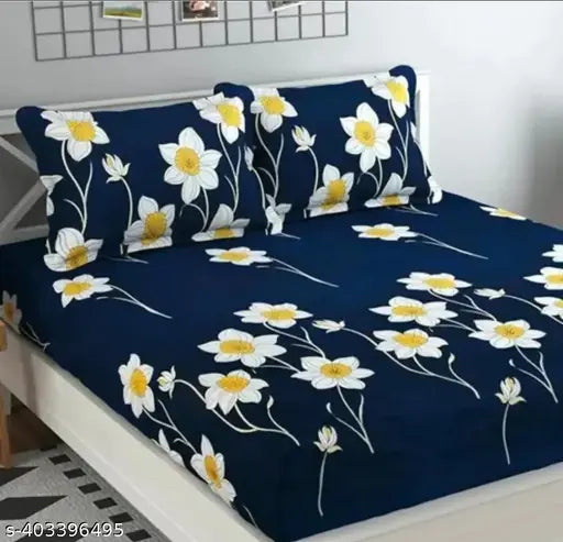 Glace-Cotton Bedsheet For Double Bed With Pillow Cover