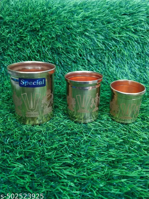 Copper Lakshmi Kuncham set of 3 - Lakshmi Kubera Kuncham (Copper,Brown)