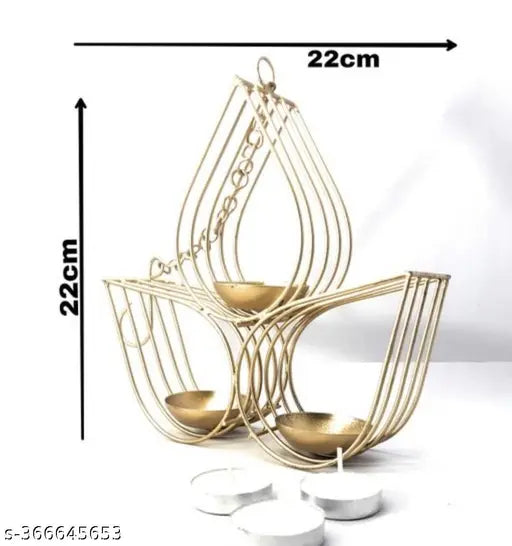 ART SPACE  >3 Diya Hanging candle holder  Shape Decorative Wall Hanging Tea Light Diya Candle Holder Metal Candle Stand for Table Centerpiece, Fireplace, Wedding, Christmas, Fall Indian Festive Indoor Tea Light Stand
