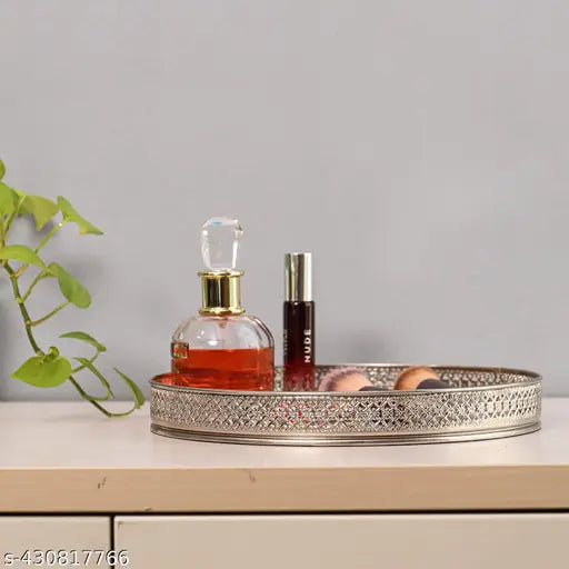 10 inches Dia Gold Plated Round Decorative Glass Mirror Tray for Weeding and Pooja | Diwali Decoration (10 X 10 X 2 Inches)