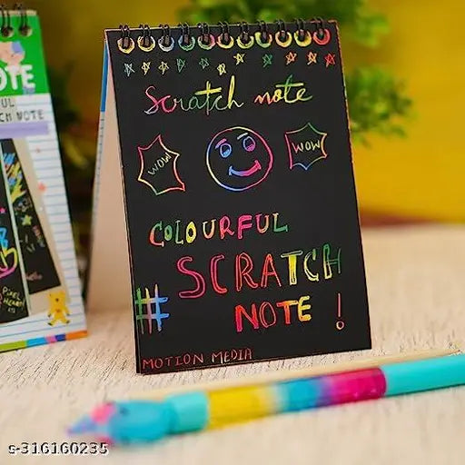 NIARA ENTERPRISES Small Scratch book Drawing Painting Sketching Rainbow Magic Paper Kid Multicolor Sketch Pad  , 40 Sheets, 4 Wooden Stylus Stick  (Pack of 4)