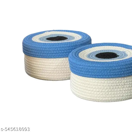 Talib Textile Juteify Round Cotton Rope Evil Eye Storage Basket with Lid, Decorative Woven Storage Bin, Pot, Caddy, Organizer, Container for Snacks, Plants,